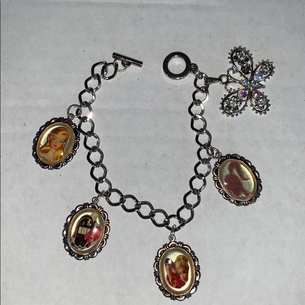 Retro Barbie Charm Bracelet Rhinestone Butterfly